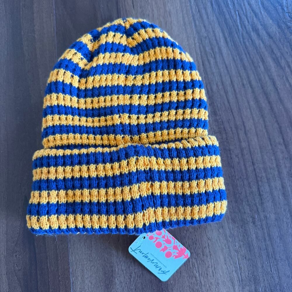 NWT FP Movement Stripe it Up Cool Down Beanie in Varsity Orange Blue Stripe - Picture 5 of 5